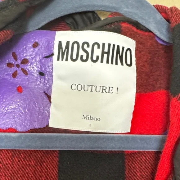 Moschino Couture ! Milano Red and Black Plaid Jacket W/Purple Floral Design XL - Picture 6 of 16